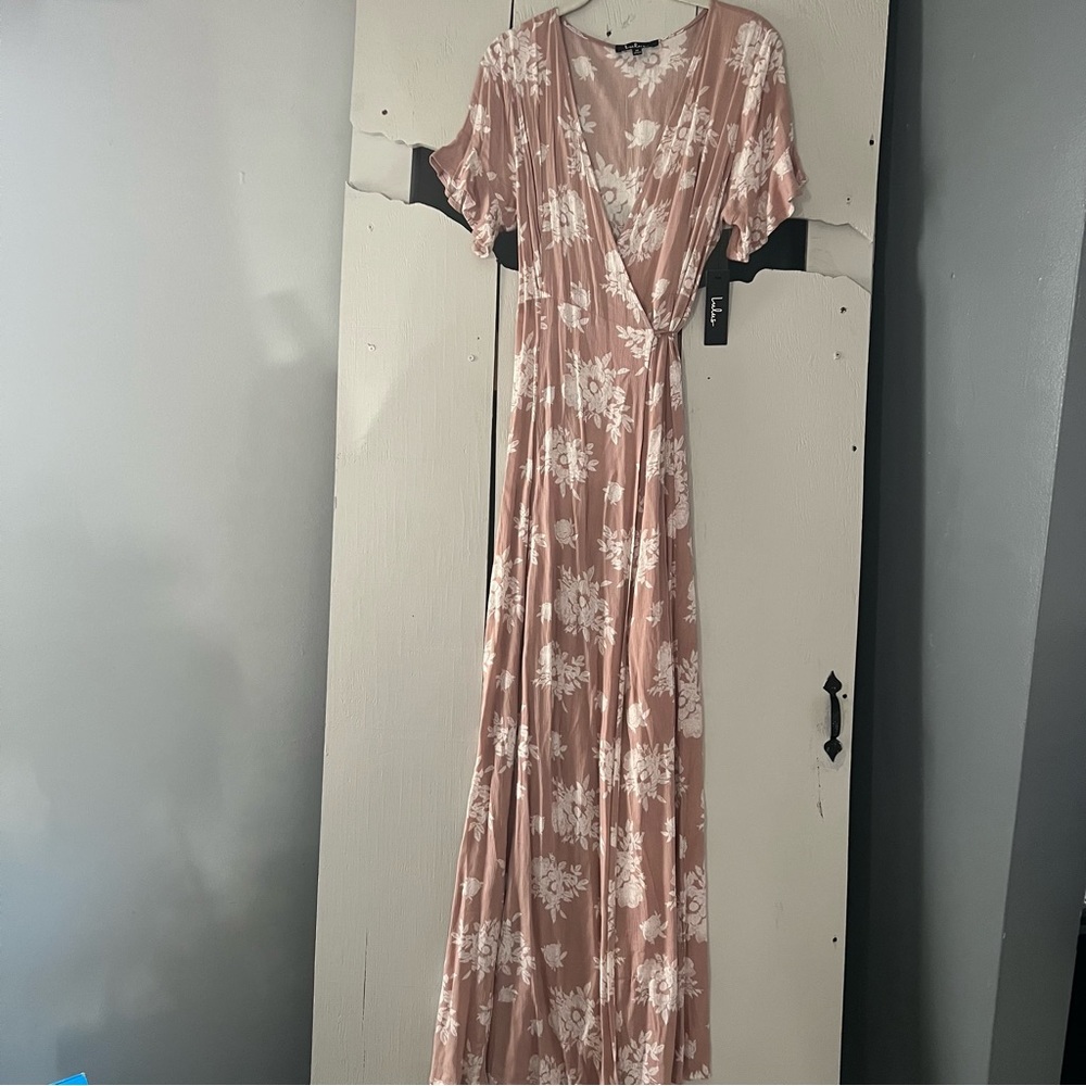 Lulu's Pink Flutter Sleeve Wrap Maxi Dress